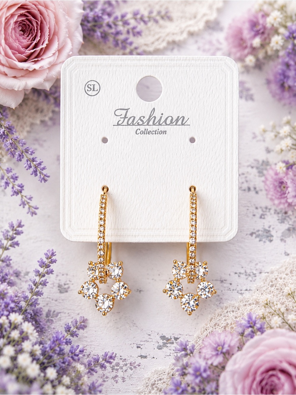 Gold Crystal Floral Hoop Earrings